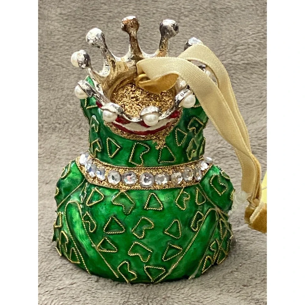 CLOISONNE Green FROG PRINCE Christmas Ornament by Dillards Trimmings NWT